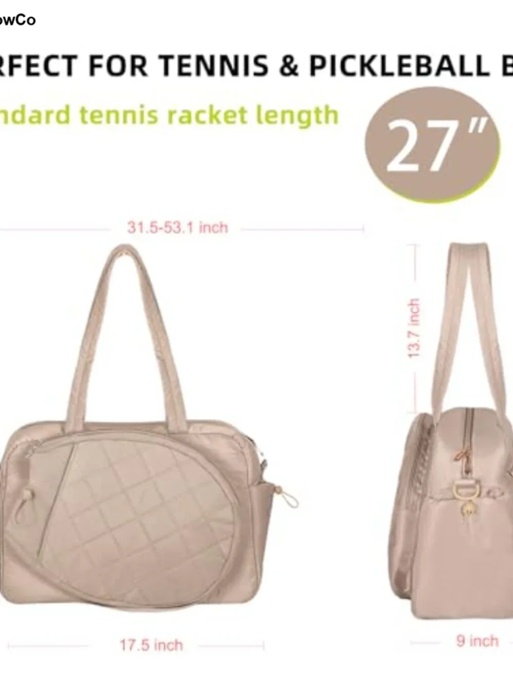 Tennis Backpack Pickleball Racket Bag Water-Resistant 30L Sports Travel Duffle